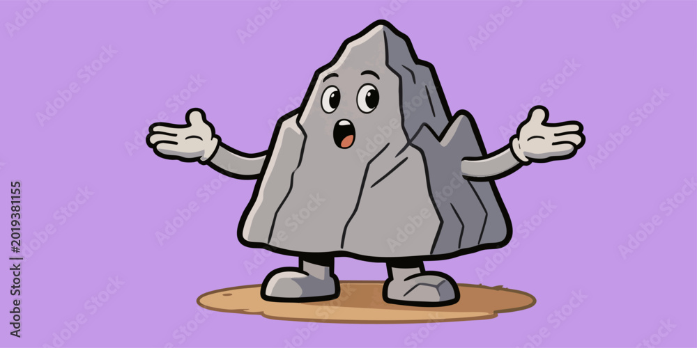 Obraz premium Cartoon Rock Mascot With Confused Expression On Purple Background