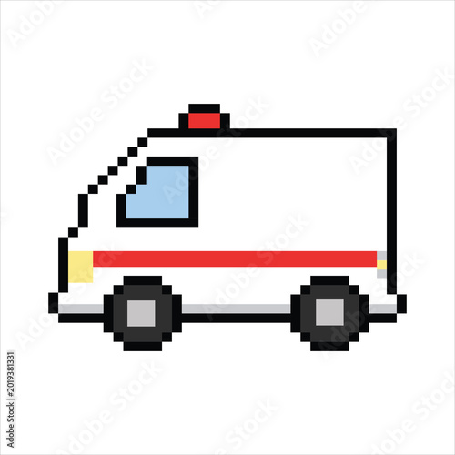 Cute Simple Pixel Ambulance Avatar of Emergency Medical Vehicle on Soft Warm Cream Background