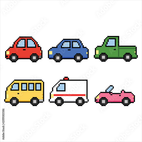 Cute Simple Pixel Vehicle Avatar Set of 6 Transportation Characters on Soft Warm Cream Background