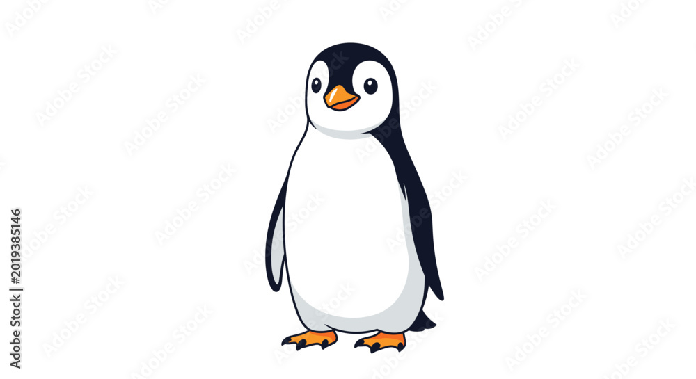 Fototapeta premium Adorable emperor penguin standing upright with a friendly expression shown against a plain and clean white background.