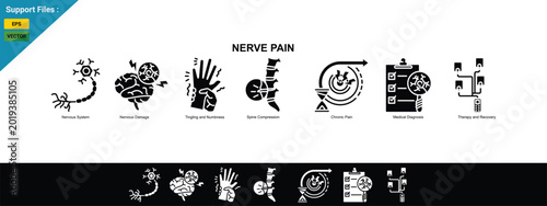 Cuadro en lienzo Nerve Pain Concept with Neuropathy, Neural Damage and Chronic Pain Medical Illustration