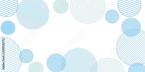 Patterned frames on top and bottom with refreshing light blue frame background with hand-drawn crayon touch circles and polka dots