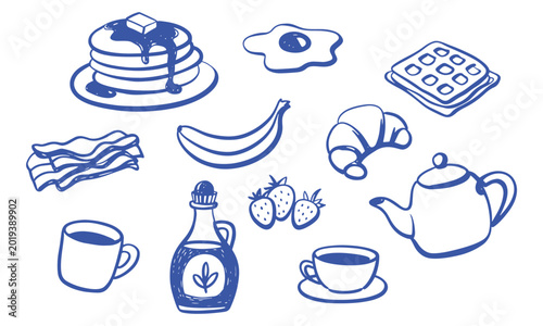 Hand Drawn Breakfast Items Naive Vector Collection