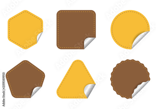 Blank geometric sticker labels with curled corners isolated on light background_1