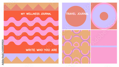 Tableau sur toile wellness journal and travel journal covers with abstract wavy and circular patte