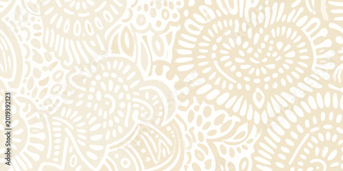 Schilderij op canvas Floral pattern with stylized leaves and blossoms in a light beige color scheme h