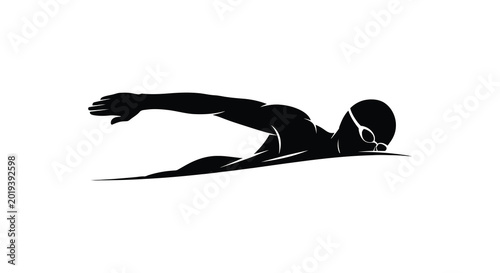 Tableau sur toile Swimmer in freestyle stroke black silhouette on white background high quality pr