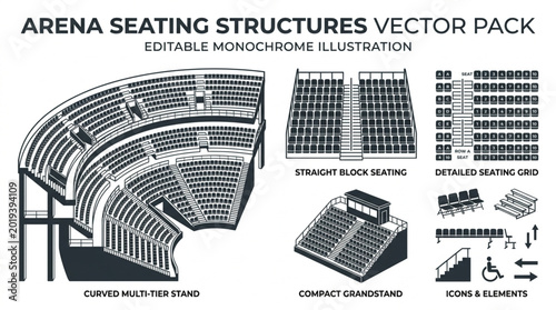 Cuadro en lienzo Arena Seating Structures Vector Pack Editable Monochromatic Illustration