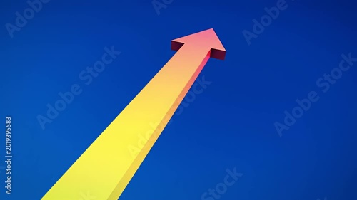 Upward arrow, yellow to red gradient, points to upper right on blue