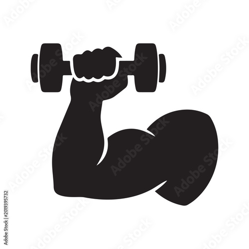 Strong Arm Lifting Dumbbell Icon for Gym and Bodybuilding


