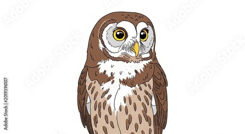 Brown owl with big round eyes.