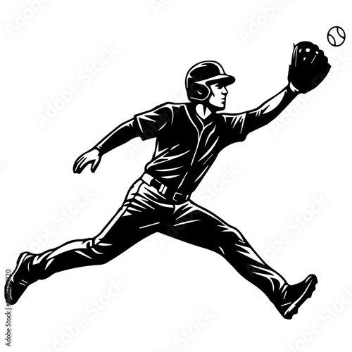 Canvas Print Title: Vintage Baseball Player Illustration – Black and White Sports Clip-art