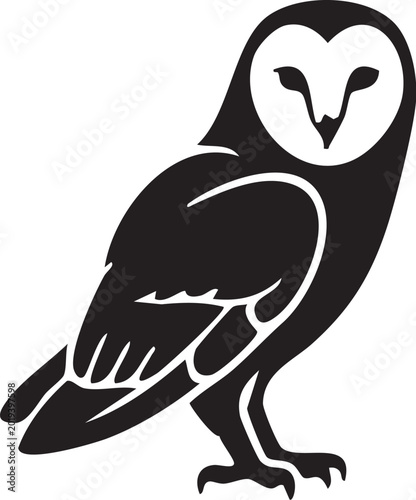 Elegant Owl Silhouette: A stunning black silhouette of an owl, symbolizing wisdom, stands out with its striking form and intricate feather detail.