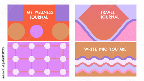 Photos Colorful journal covers with abstract patterns and motivational text vector illu
