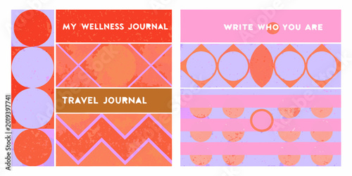 Tableau sur toile abstract geometric pattern with wellness journal text on a pink and orange backg