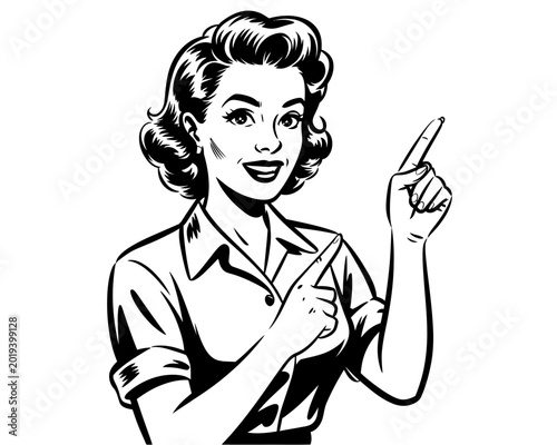 Woman pointing, gesturing, illustration