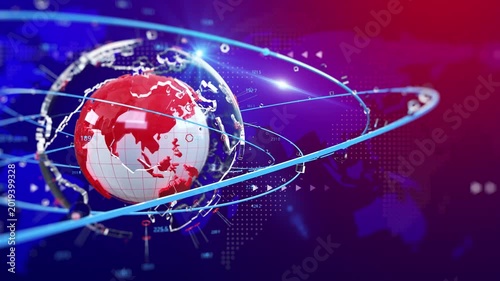 3D Live News Studio Background with Digital Earth and World Map, Breaking News Broadcast Backdrop for International News Channel Loop