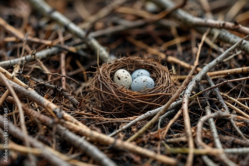 close up of a nest with eggs
