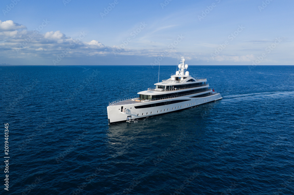Obraz premium Yacht boat tour. Luxury boat yachting. Motorboat sailing at sea. Luxury private yacht in sea. Motor yacht luxury vessel. Boat motor aerial. Vacation on summer. Aerial view motorboat
