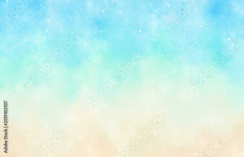 Schilderij op canvas 海と砂浜のグラデーションの水彩背景　夏