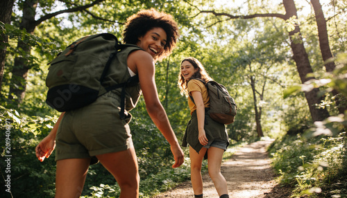 Womans hiking on mountain trail scenic view active outdoor life