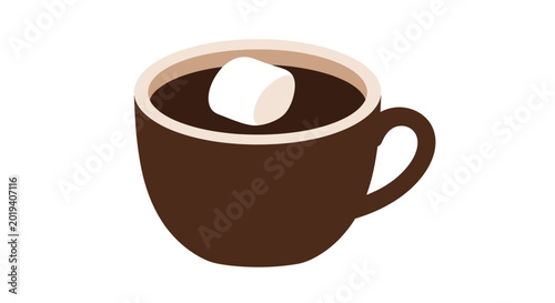 Quadro su tela Cozy Hot Chocolate with Marshmallow in Brown Mug, Winter Drink, Isolated on Whit