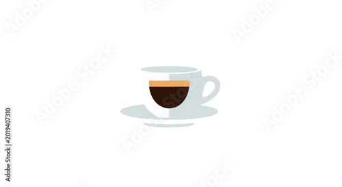 Slika na platnu Espresso coffee cup on saucer, isolated white background, flat design illustrati