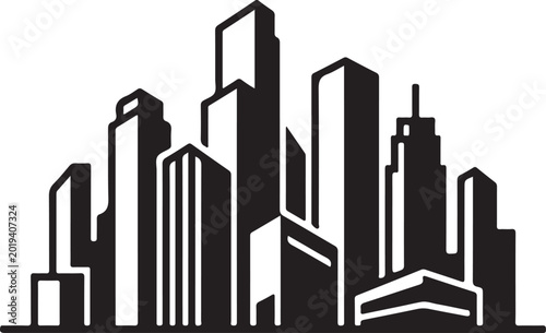 Bild auf Leinwand Modern City Skyline Silhouette Icon - Minimalist Urban Skyscrapers Vector Illust