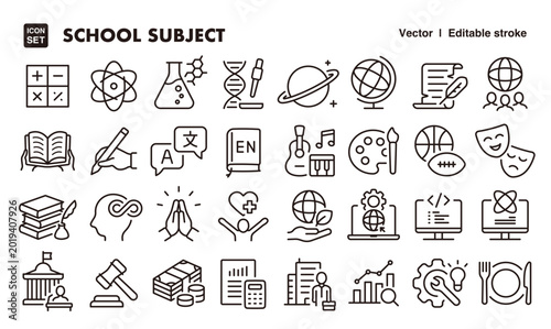 School Subject Icon Set – Editable Line Style