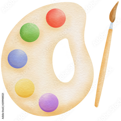 palette with paints and brushes