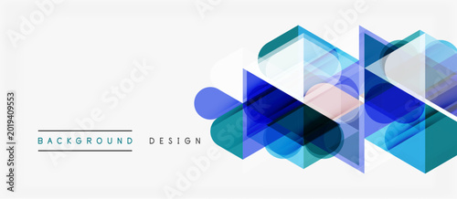 Abstract geometric shapes overlap, creating dynamic blue, teal gradients. Minimalist design suits modern backgrounds, presentations.