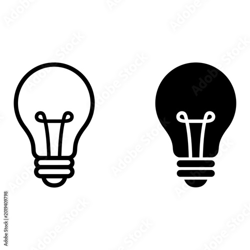 Light Bulb icon set, outline and solid, white background