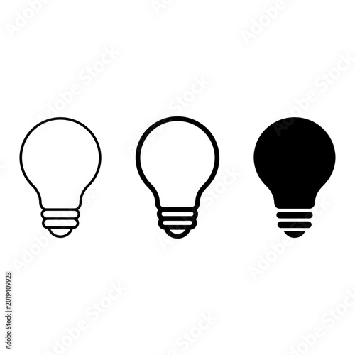 Light Bulb icon set outline solid silhouette, white background