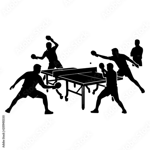 Table Tennis Match Players Silhouette Vector, Ping Pong Tournament Action Clipart Set