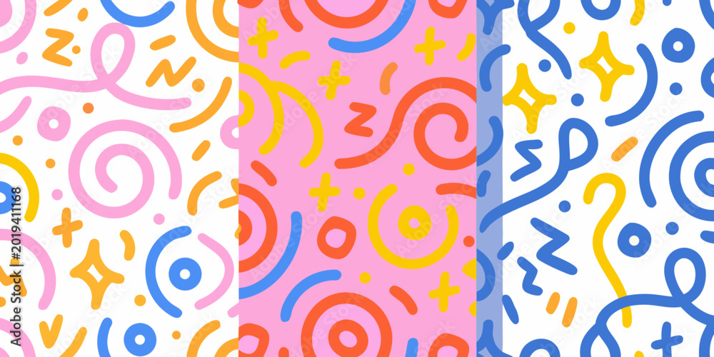Naklejka premium abstract squiggle pattern with colorful loops and dots on a white background high quality professional