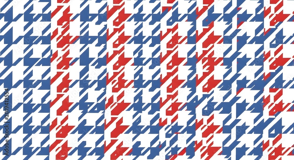 Fototapeta premium Abstract houndstooth pattern in red, white, and blue colors