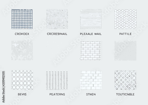 Architectural drafting patterns monochrome set technical wall and floor tile designs on white background