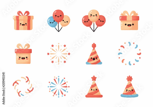 Bild auf Leinwand Colorful Party Celebration Icons Set.