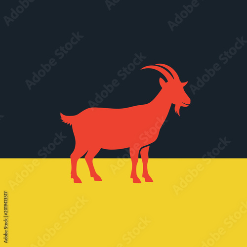 Photos Minimalist Red Goat Silhouette on Bold Navy and Yellow Background - Modern Farm