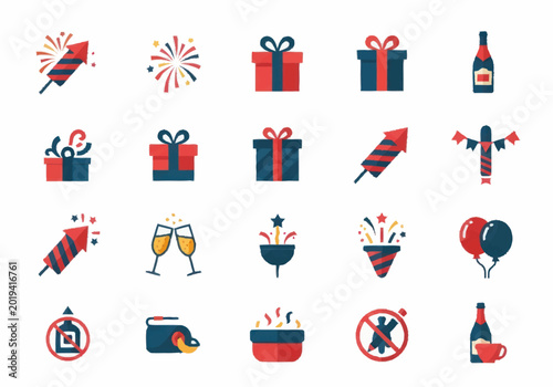 New Year Celebration Icon Set.