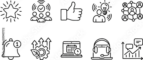 Photos Collection of linear icons representing social media engagement business networking growth analytics and digital communication concepts for web