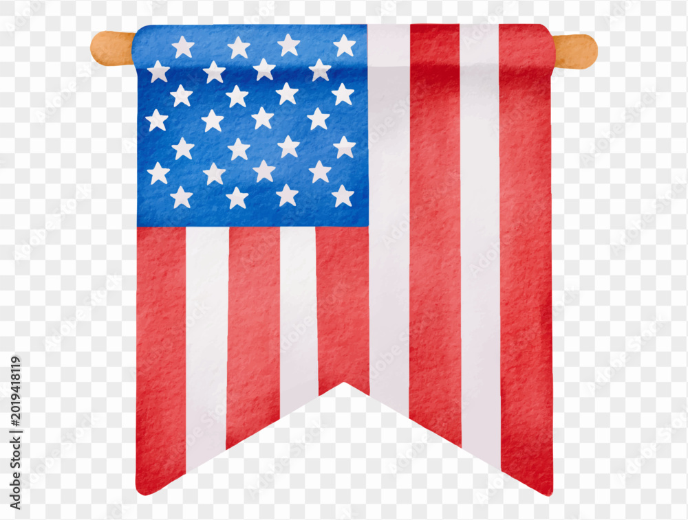 Obraz premium Watercolor American flag hanging banner patriotic celebration illustration Vector.