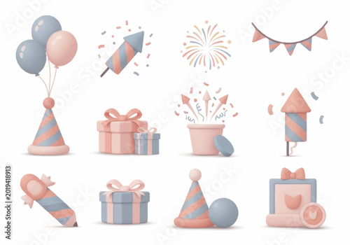 Foto Colorful Party Hats and Gifts Celebration.