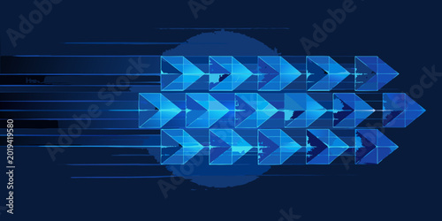 Photos 3d grid of translucent blue cubes with arrow shapes against a dark blue backgrou
