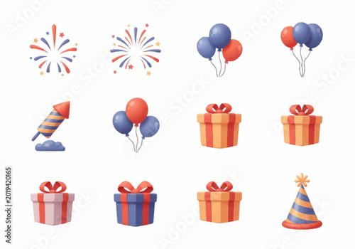 Schilderij op canvas Colorful party celebration icons and gifts.