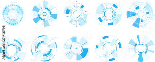 Futuristic HUD Circle Interface Collection. HUD Round Frames and Border. HUD Technology And Future Tech Game. Technology Circle Icon Set.