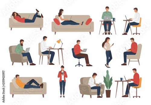 Quadro su tela People sitting and lying on furniture.