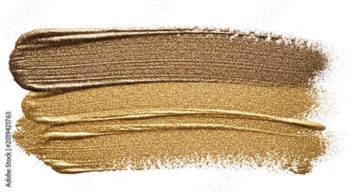 Golden paint swatches isolated on white background
