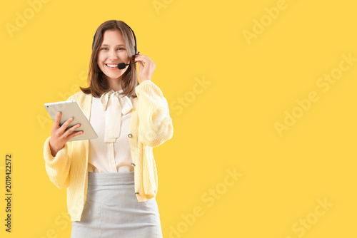 Smiling female customer ser...