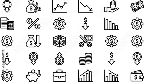 Konstfotografi Finance and business investment outline icon set featuring money savings profit